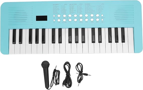 37 Key Digital Piano Keyboard with Microphone 200 Tones 200 Rhythms 35 Demos Multi Electronic Music Piano Keyboard Instrument for Beginners (Blue)