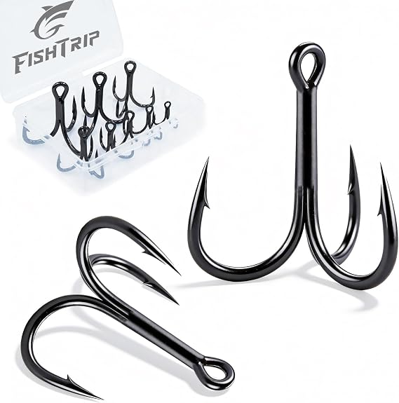 FishTrip 10Pcs 4X Treble Hooks, Replacement Hook for Fishing Lures