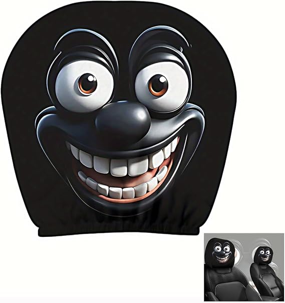 Funny Car Headrest Covers, 2PC Cartoon Eye Design(Style A) | Universal Fit Headrest Protectors, Soft Fabric Auto Seat Decor, Whimsical Interior Accessory for Most Vehicles