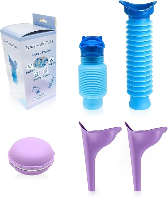 750ml Pee Bottle for Man Women, 5 PCS Shrinkable Urinal Bottle Kits with Female Urinal and Macaron Storage Box, Portable Urine Bottles Male, Urine Bottle for Outdoor Indoor Use