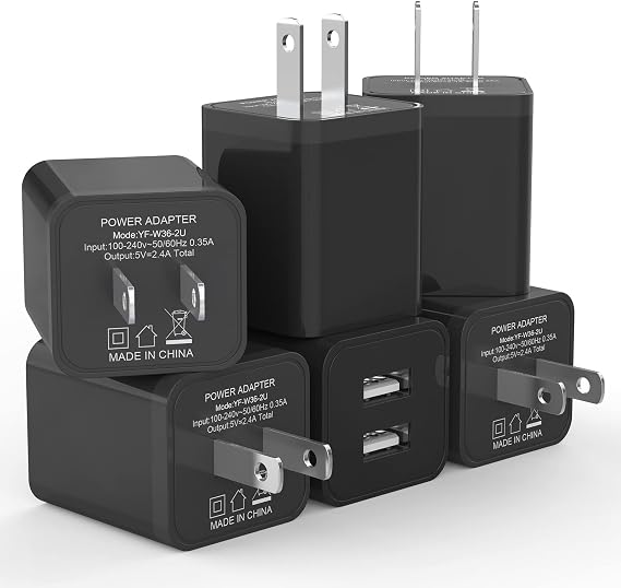 6Pack USB Wall Charger, iGENJUN 2.4A Phone Charger Dual USB Port Cube Power Plug Adapter Fast Wall Charger Block Compatible with iPhone 17/17 Pro/16/16 Pro, Samsung Galaxy, Pixel, LG, Android-Black