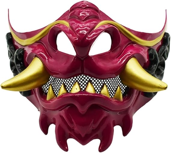 Samurai Oni Half Face Masks, Hannya Mask Japanese Mask for Halloween Costume Cosplay Party Props