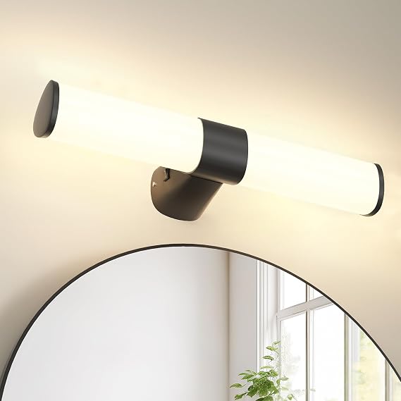 LED Bathroom Wall Mounted Vanity Light, Matte Black Over Mirror Toilet Wall Light for Make Up, Length 40CM, IP44 Waterproof, 8W 800Lm Not Dimmable, 3 Levels Selectable Lighting Colors [Energy Class F]