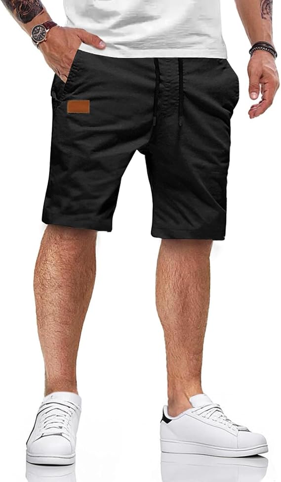 HMIYA Men's Cotton Chino Shorts Summer with 4 Pockets Casual shorts elastic waistband summer trousers for leisure beach and city