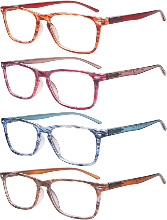 4 Pack Ladies Reading Glasses Blue Light Blocking, Anti Glare Stylish Spring Hinge Readers for Women