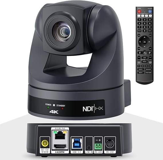 4K NDI PTZ Camera 20X, HDMI USB LAN Outputs Video Conference Camera Webcam for Church Worship/Events Services/Education,Works with Zoom,Skype,OBS