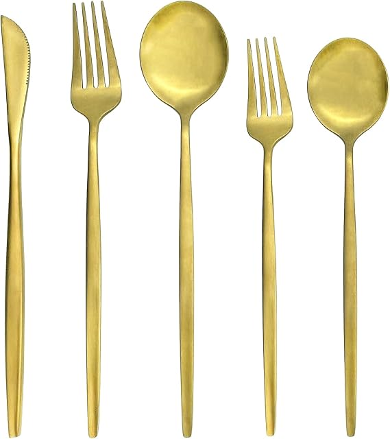 Matte Gold Silverware Set, 30-Piece Satin Finish Stainless Steel Modern Flatware Set Service for 4,Flat Style Tableware Cutlery Set for Home and Restaurant,Wedding Gift Dishwasher Safe