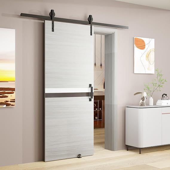 Sliding Barn Door, 80 x 30 Barn Doors and Hardware Included with 2 x 3.3 Rail, Floor Guider and Pull Handle, Modern Melamine Barn Door Hardware Kit Interior for Kitchen, Bedroom, Closet