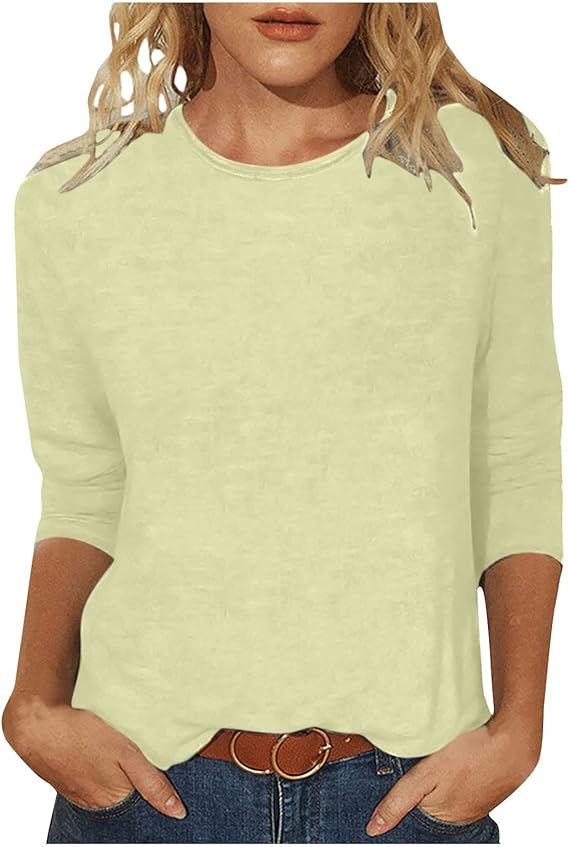 3/4 Length Sleeve Shirts for Women 2026 Casual Summer Blouses Crewneck Floral Printed Cute Tops Loose Fit Pullover