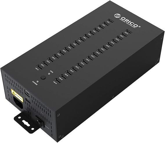 ORICO Industrial USB Hub, Powered Data Hub, 30 Port USB 2.0 Splitter, Full Metal Case, Wall Mountable, Batch Data Transfer