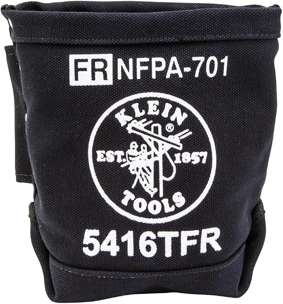 Klein Tools 5416TFR Tool Bag, Flame Resistant Canvas Bag for Bolt Storage with Double Reinforced Bottom and Tunnel Connect, 5 x 10 x 9-Inch