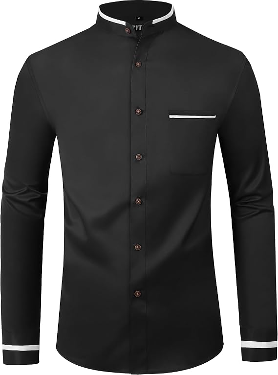 SWISSWELL Mandarin Collar Dress Shirt for Men Clergy Shirt Collarless Button Down Business Casual Shirts