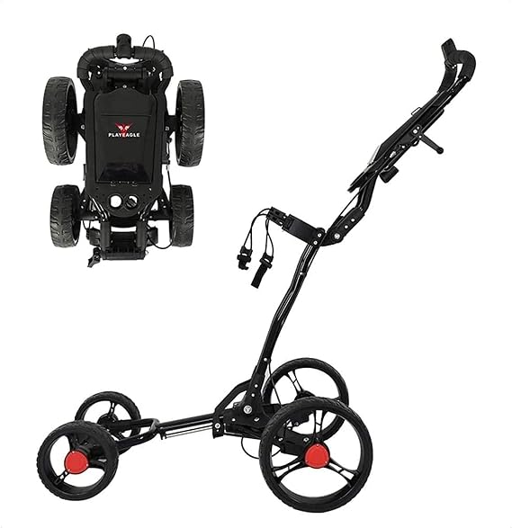 Golf Push Cart Golf Foldable Golf Cart Easy Push and Pull Golf with Hand Brake and Multi-Function Panel Umbrella Stand - One-Click Disassembly
