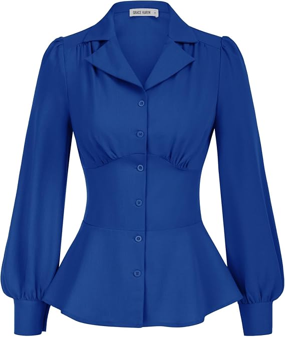 GRACE KARIN 2026 Women's Long Sleeve Dressy Tops Peplum Button Blouses
