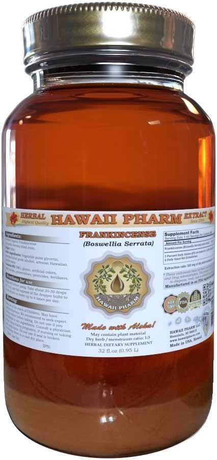 Hawaii Pharm Frankincense Liquid Extract, Frankincense (Boswellia Serrata) Resin Powder Tincture Supplement 32 oz Unfiltered