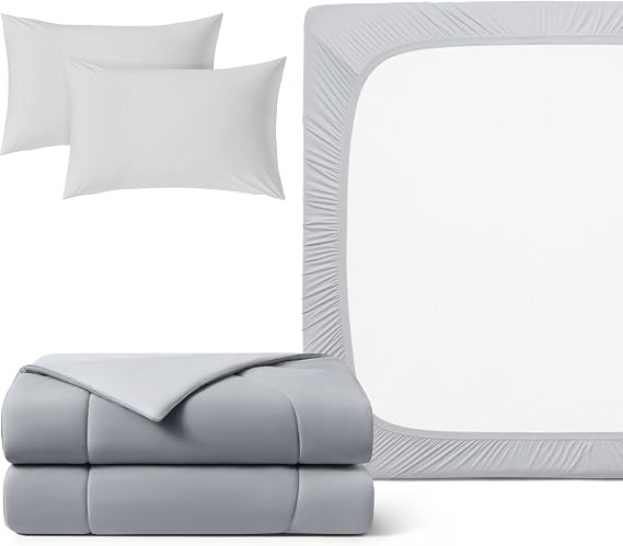 REST Buy 2 GET 35 Percent Off: Evercool Comforter Plus 3PC Starter Sheet Set Bundle, in Light Gray, King Size