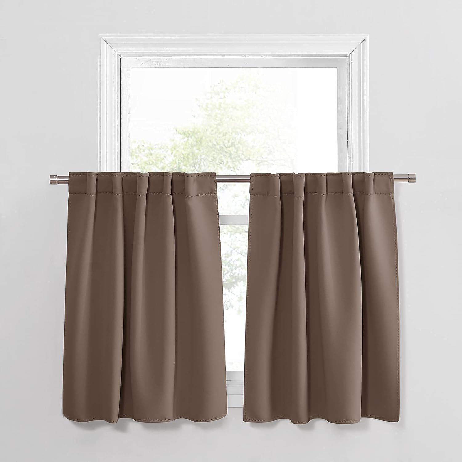 PONY DANCE Kitchen Curtains 36 inch - Tiers Valances Blackout Window Drapes Thermal Insulated Blinds Matching with Curtain Panels, 42 Width x 36 Length, Mocha, Set of 2