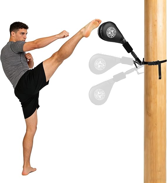 Hands-Free Taekwondo Kick Pads for Martial Arts Training, Adjustable Angle Mounting Bracket for Tree or Pole, Karate Kickboxing Practice Equipment for Speed & Power