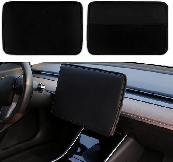 Screen Protector Cover Compatible with Tesla Model 3 Model Y Center Console Display Cover Folding Sun Shade Sleeve Screen Protection from Scratch, Dust, Heat Tesla Interior Accessories (Black)