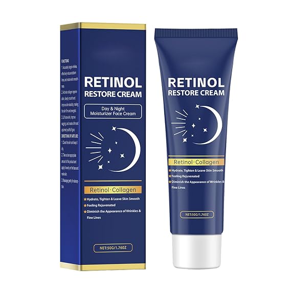 Retinol Restore Cream, Day& Night Moisturizer Face Cream with Retinol, Collagen, Hyaluronic Acid, Reducing Fine Lines, Improving Skin Tone & Deeply Hydrating for All Skin Type, 1.76 Oz