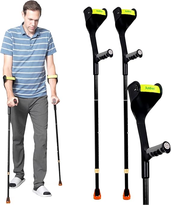 Forearm Crutches Pair, Folding Forearm Crutches Adults Lightweight Adjustable, with Rubber Handles, Comfortable Grip and Wear-Resistant
