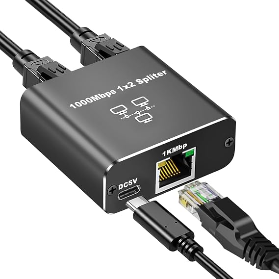 Coverzone 1 Gigabit Ethernet Switch 2 Port 1000Mbps, RJ45 1 to 2 Ethernet Splitter, RJ45 LAN Network Switch 1-2 Gigabit Network Splitter, Computer, HUB, Switch, Router ZR861