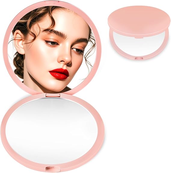 MOXYOY Compact Travel Makeup Mirror, 1X/3X Magnification Pocket Mirror | 2-Sided Mini Portable Foldable Handheld, Gifts for Teenage Girls Women, Pink
