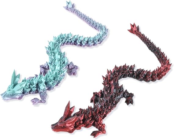 2 Pcs 15.7in Large Size 3D Printed Dragon, 3D Crystal Dragon Fidget Toy for Autism/ADHD, Executive Desk Toys, Home Office Decor (Rainbow Black Red)