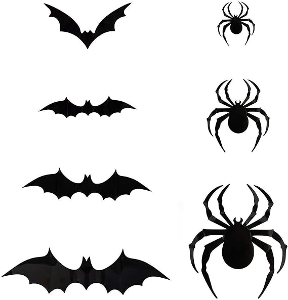 120PCS Halloween 3D Bats and Spiders Decoration Different Sizes Realistic PVC Scary Bat and Spider Stickers Window Decal Wall Stickers for Halloween Decoration Party Supplies