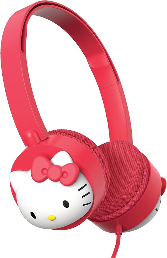 Hello Kitty Wired Headphones with Built-in Aux Cord, Adjustable Headband & Squishy Earcups