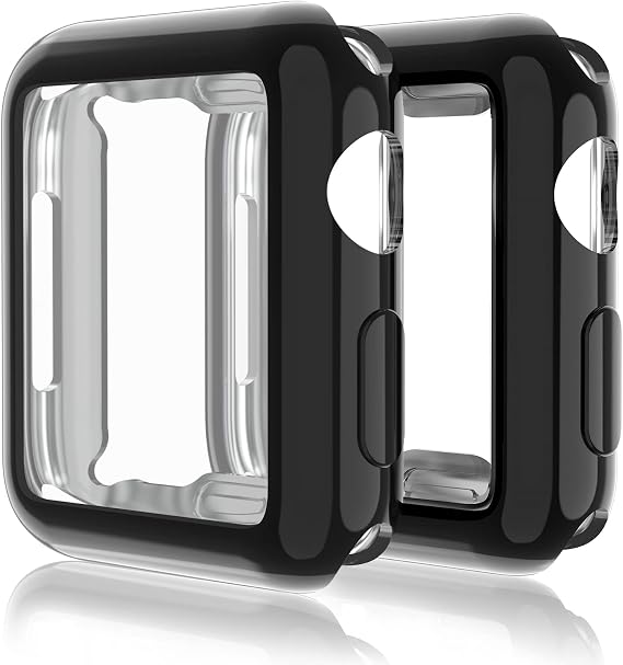 2 Pack Compatible for Apple Watch 41mm Case iWatch Screen Protector TPU All-Around Protective Case Clear Ultra-Thin Cover for Apple Watch Series 9 (2023), 8, 7 2 Pack case for 41mm Black