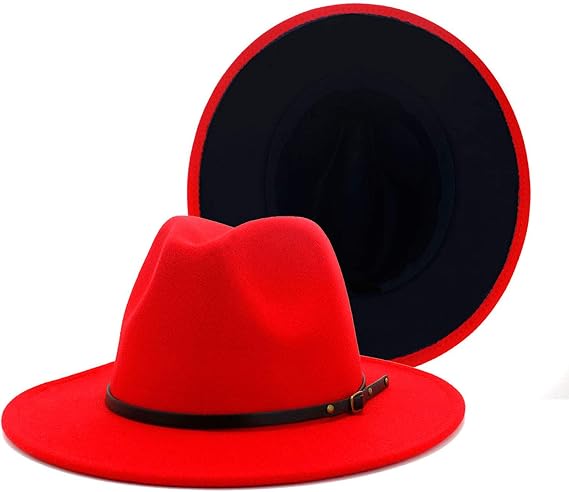 Wide Brim Fedora Felt Panama Hat with Belt Buckle
