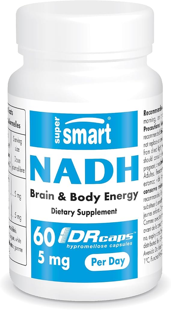Supersmart - NADH 5mg per Day (Reduced Nicotinamide Adenine Dinucleotide) - NADH Supplement - Energy Pills | Non-GMO & Gluten Free - 60 Delayed Release Capsules