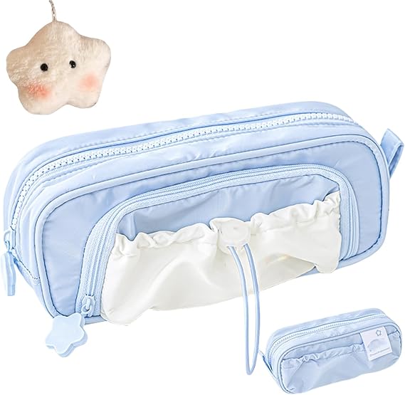 Pencil Case, Cute Kawaii Pencil Pouch,Star Series Large Capacity Drawstring Pencil Cases (Blue)