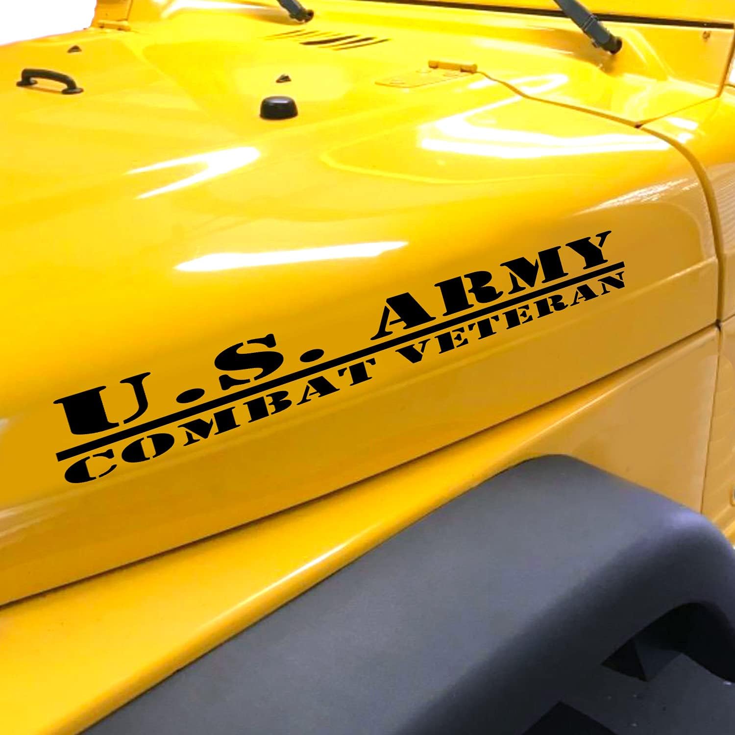 Hood Army Custom Combat Veteran Marines Corp Sticker Compatible Trucks Decals Vinyl JK TJ YJ CJ Pair Color or Reflective Matte Black