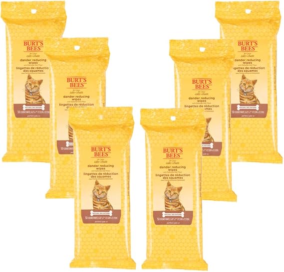 Burt's Bees for Pets For Cats Natural Dander Reducing Wipes | Kitten and Cat Wipes For Grooming, | 50 Count Cat Wipes for Dander Control - 6 Pack (300 Wipes Total)