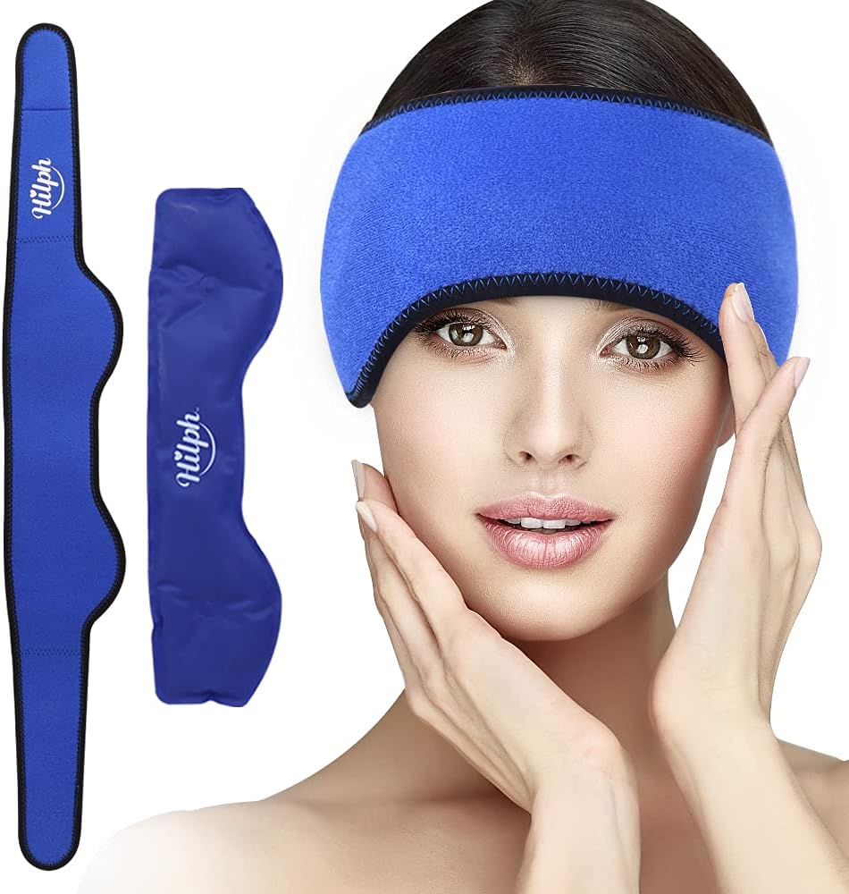 Hilph Migraine Relief Ice Pack for Head, Reusable Headache Ice Pack Headband Hot Cold Therapy Migraine Ice Pack Head Wrap for Tension Headache, Occipital Neuralgia, Chemo Surgery, Itching
