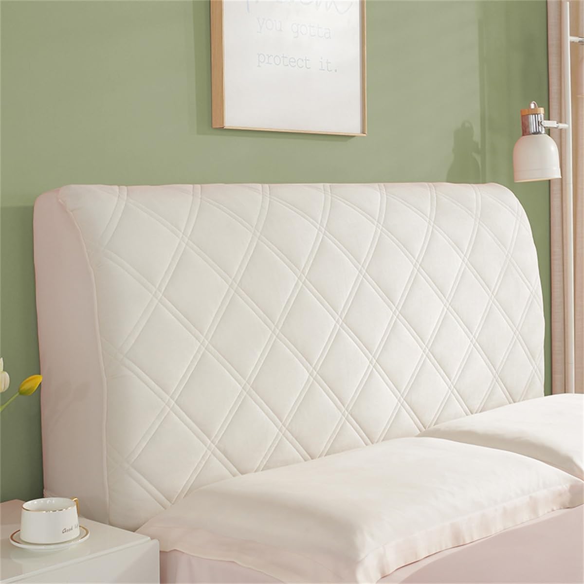 Velvet Headboard Cover Elastic Headboard Cover for Queen Size Bed for Upholstered Headboard SlipcoverBeige - B,150cm