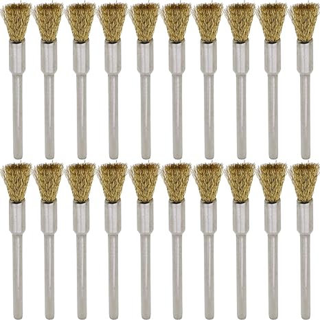 20PCS Brass Wire Brushes - Metal Rust Removal, Cleaning, and Polishing - 5mm Diameter, 1/8 (3mm) Shaft - Removes Burrs, Dust, and Oxide Layer - Handles Rough Surfaces - Rotary Tool Accessories