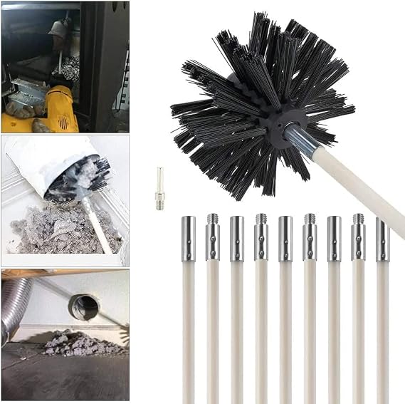Chimney Cleaning Brush Kit, Btstil Chimney Sweep Kit Fireplace Cleaning Tools Kit for Duct Vent Cleaning Fireplace Flue, 9 Flexible Rods(410mm*100mm)+1 Brush Head+1 Hexagonal Rod