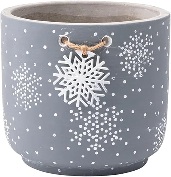 Napco Snowflake Design - 5 x 4.75 Inch Grey and White Cement Hanging Planter Pot