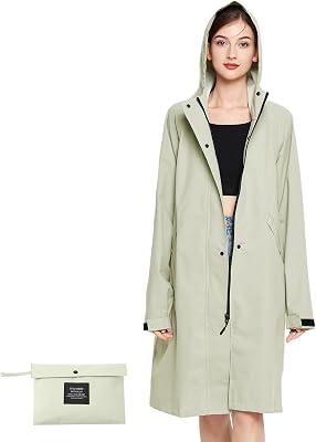 LAMA Long Raincoat for Women, Lightweight Rain Coat with Hooded, Waterproof Rain Jacket, Packable Rainwear