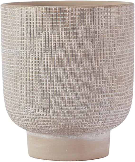 Olly & Rose Barcelona Raised Ceramic Flower Pot 22.5 x 24.5 cm Patterned Light Beige Large Plant Pots for Indoor Outdoor Beige Planters - Flower Pots