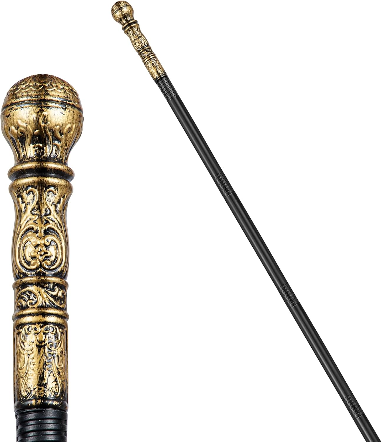 Halloween Vintage Cane Scepter Wizard Staff, 4-Section King Staff 55 inches Golden/Silver Elegant Prop Stick Scepter Walking Canes for Adult Dress-up play and pretend Parties