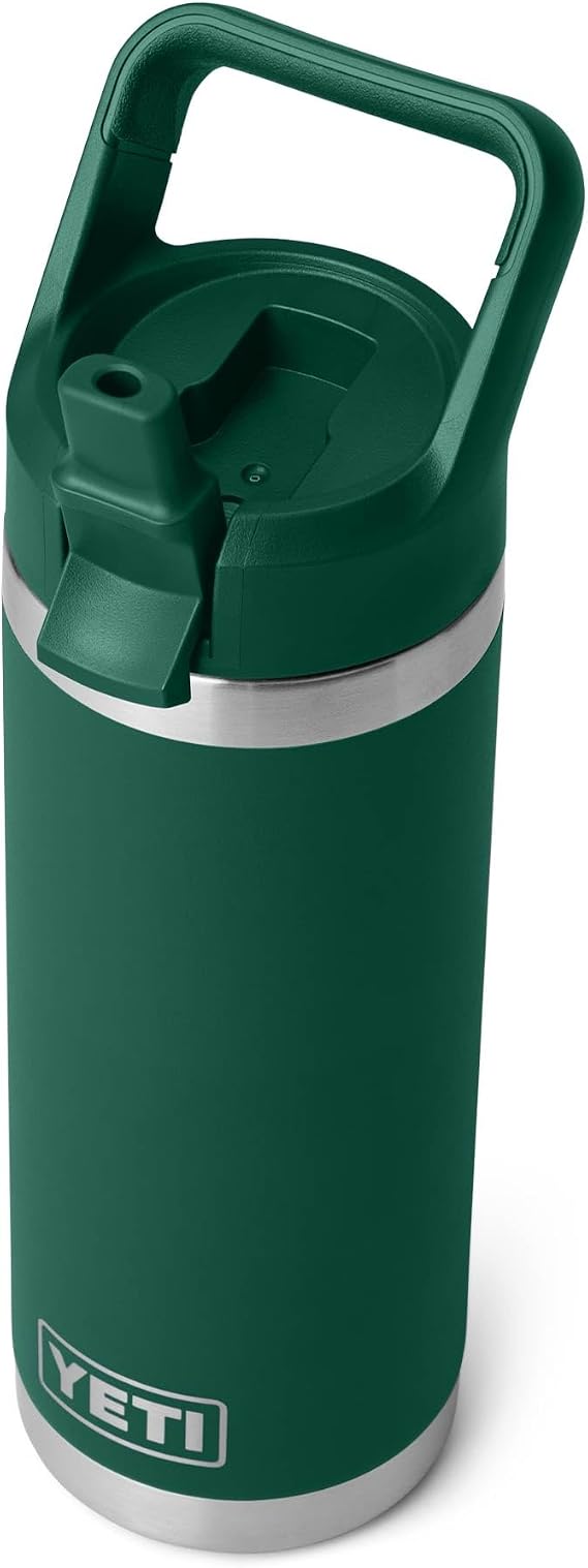YETI Rambler 18 oz (532 ml) Water Bottle with Straw Cap, Black Forest Green | Insulated Stainless Steel Water Bottle with 100% Leakproof Straw Cap, Keeps Cold Drinks Cold, Dishwasher Safe
