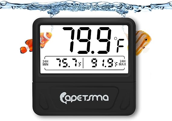 capetsma Aquarium Thermometer Digital Fish Tank Thermometer Large LCD Screen Records High & Low Water Temperature in 24 hrs