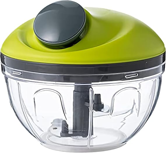 New Model Multi-Function Food Pull Chopper String Corded with Stainless Steel Quick Slicers Processor Grater Cutting Vegetable Onion Tomato Garlic Fruit Meat, Green, 4.33 X 4.71 (CS-8536-AA)