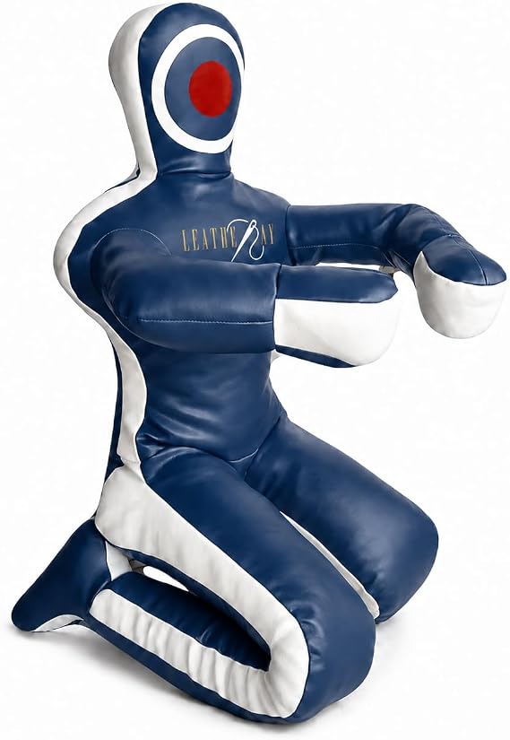 LEATHERAY MMA Martial Arts Brazilian Grappling Dummy Jiu Jitsu Punching Bag Sitting Position Blue-Unfilled Hands on Front