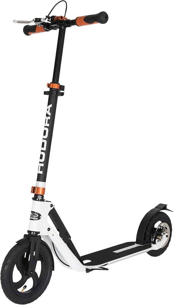 HUDORA BigWheel Air 230 Scooter - Kick Scooter with/Without handbrake - Sturdy Aluminium Scooter with Pneumatic Tyres - Height-Adjustable City Scooter for up to 120kg
