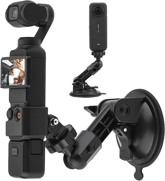 BRDRC Pocket 3 4 4P Suction Cup Mount, for Xtra Muse Car Windshield Window Dash Holder Kit with Expansion Adapter for Insta360 X6 X4 X5 Go 3S for GoPro Pocket 3 4 4P Action 6 5 Pro Nano Accessories
